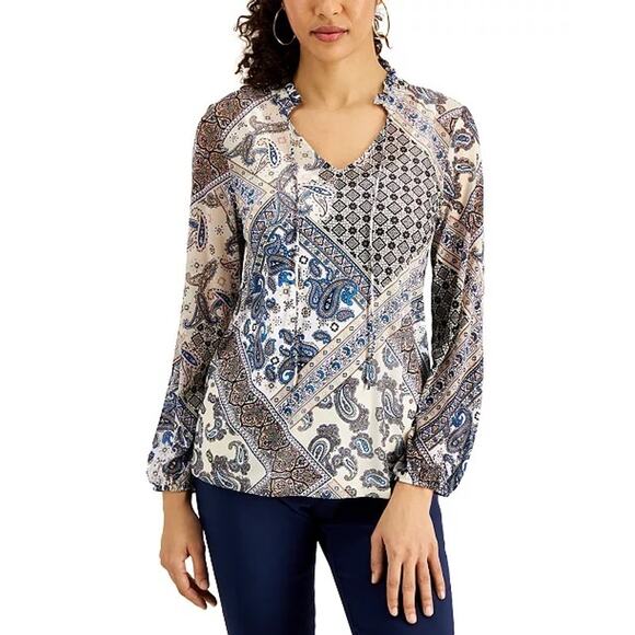 JM Collection | Mixed Print Long Sleeve Top - Picture 1 of 8